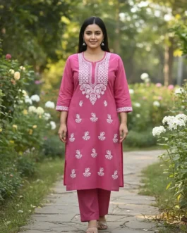 Chikankari Kurti Cotton Slub