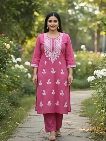 Chikankari Kurti Cotton Slub